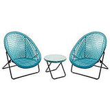 Garden Furniture - Faux Rattan Folding Lounge Set - Aqua